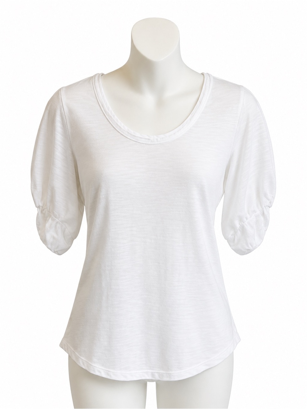 White House Black Market White Scoop Neck Puff Sleeve Top